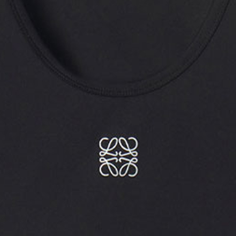 Sizing (Women) LOEWE SS22  Black Logo Print Stretch Jersey Sports Bra. S359Y23X32-1100