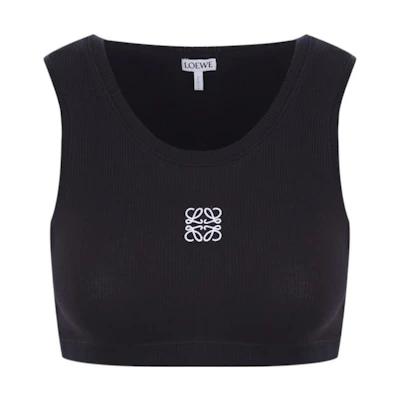 (Women) LOEWE SS22 Black Solid Color Cotton Wide Strap Tank Top S540Y07XAG-1102