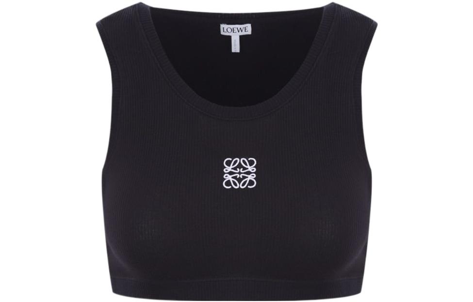 Order (W) LOEWE SS22 Top sin Mangas de Algodón Negro con Tirantes Anchos S540Y07XAG-1102