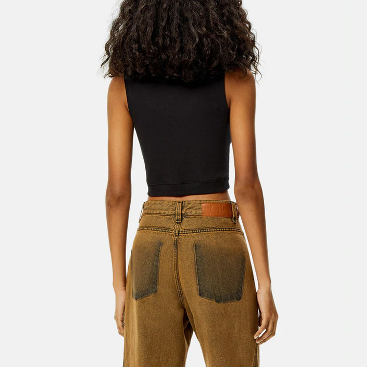 Purchase (W) LOEWE SS22 Top sin Mangas de Algodón Negro con Tirantes Anchos S540Y07XAG-1102