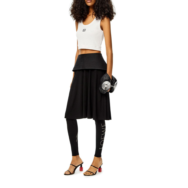 Lookbook (W) ロエベ SS22 ブラック ビスコース フィット Aライン ミディスカート. S540Y08X56-1100