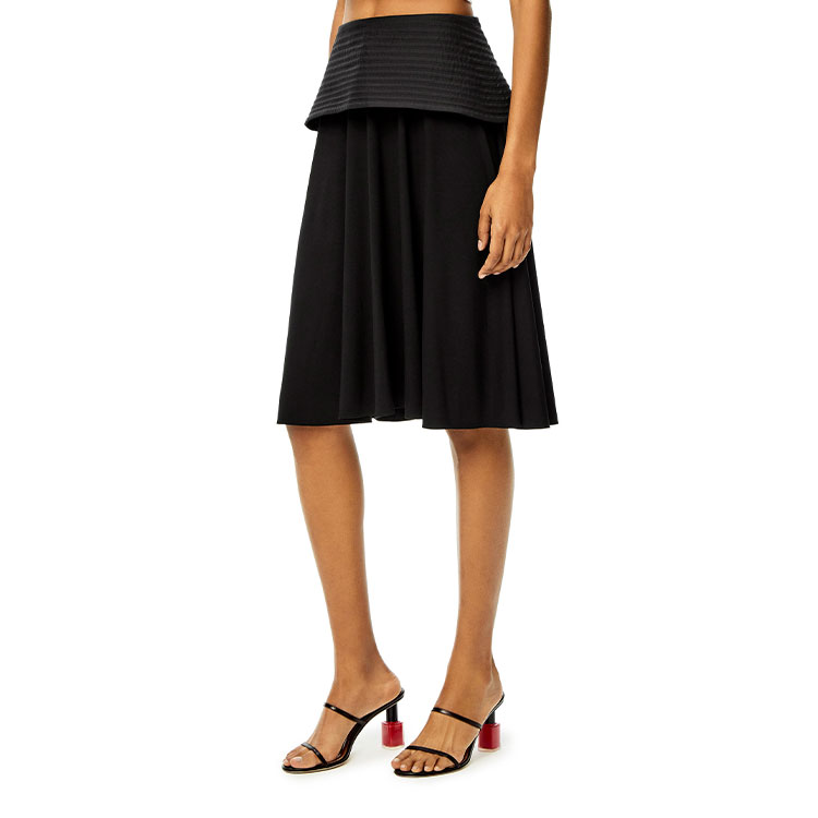 Shop (W) ロエベ SS22 ブラック ビスコース フィット Aライン ミディスカート. S540Y08X56-1100