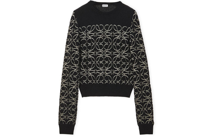 (Women) LOEWE SS22  Black Wool Burnt Flower Sweater Cashmere Top S540Y14KA4-1100