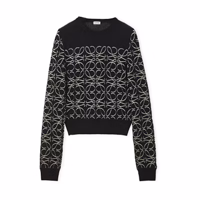 (Women) LOEWE SS22 Black Wool Burnt Flower Sweater Cashmere Top S540Y14KA4-1100