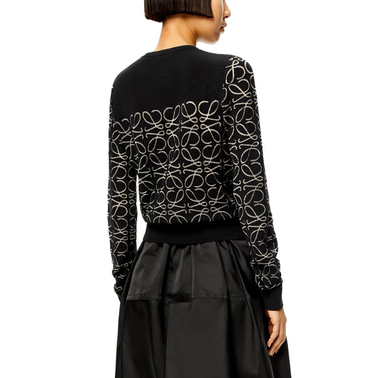 Purchase (W) LOEWE SS22 黑色羊毛燃烧花图案羊绒毛衣上衣 S540Y14KA4-1100