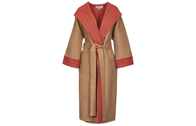 (Women) LOEWE SS22  Brown Hooded Tie Long-Sleeve Mid-Length Coat. S359Y01X29-2967