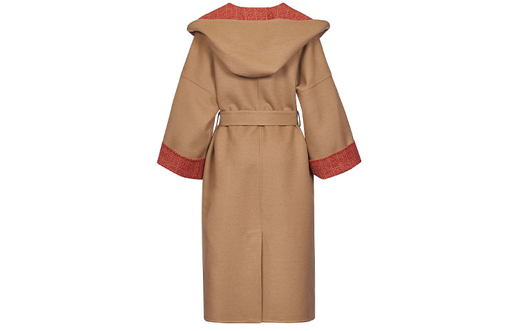 Lookbook (W) 로에베 SS22 브라운 후드 타이 롱슬리브 미드-길이 코트. S359Y01X29-2967