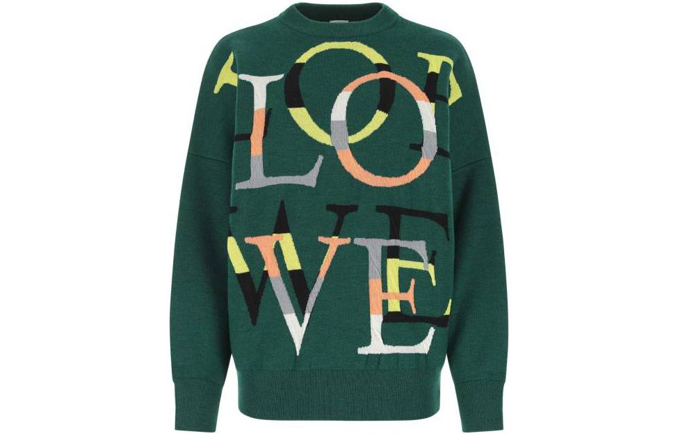 Order (Women) LOEWE SS22  Green Cashmere Jacquard Knit Pullover Sweater. S359Y14K63-4061