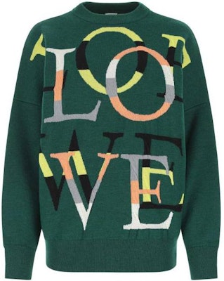 (Women) LOEWE SS22 Green Cashmere Jacquard Knit Pullover Sweater. S359Y14K63-4061 Order (Women) LOEWE SS22 Green Cashmere Jacquard Knit Pullover Sweater. S359Y14K63-4061