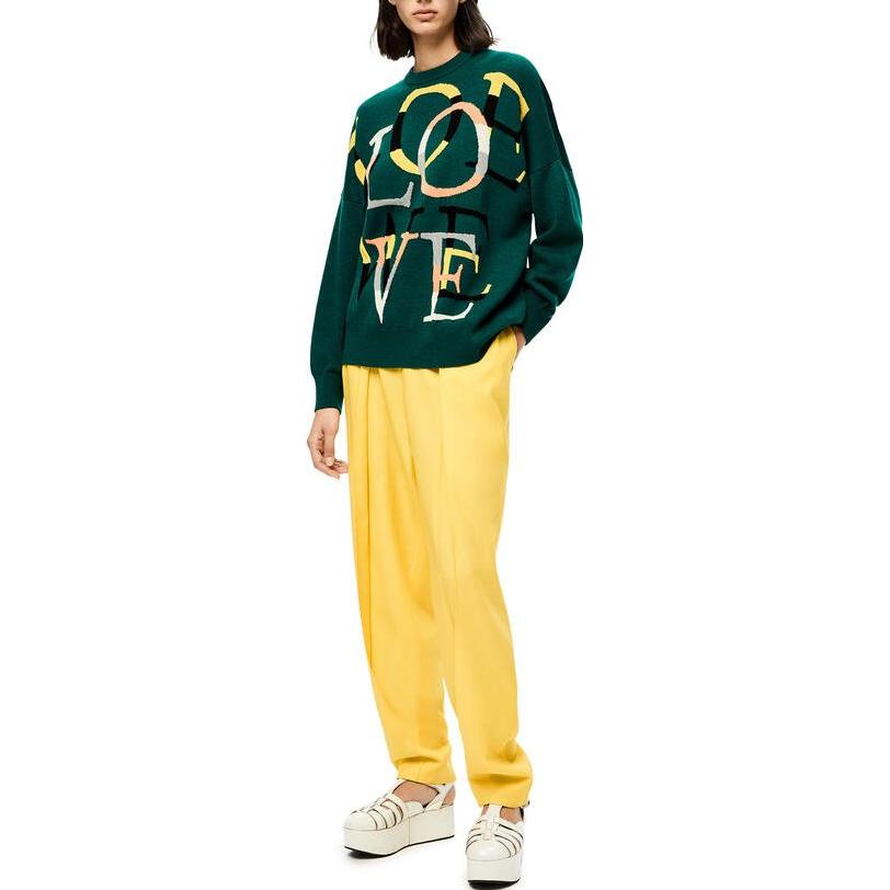 Shop (Women) LOEWE SS22  Green Cashmere Jacquard Knit Pullover Sweater. S359Y14K63-4061