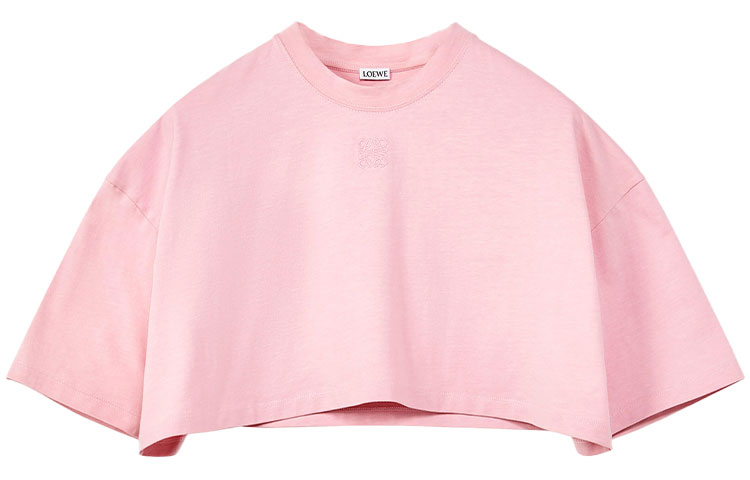 (Women) LOEWE SS22  Pink Cropped Logo Embroidered Short Sleeve T-Shirt S540Y22X16-7200