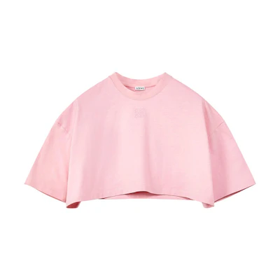 (Women) LOEWE SS22 Pink Cropped Logo Embroidered Short Sleeve T-Shirt S540Y22X16-7200