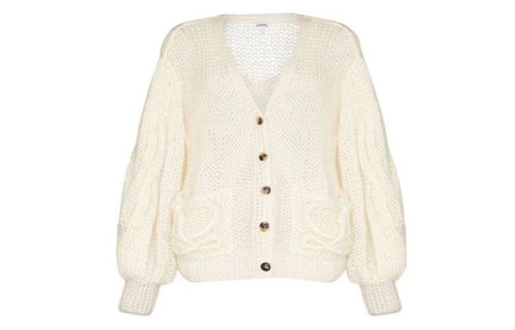 (Women) LOEWE SS22  V-Neck Loose Knit Cardigan Beige Casual Sweater. S817Y16K11-2370