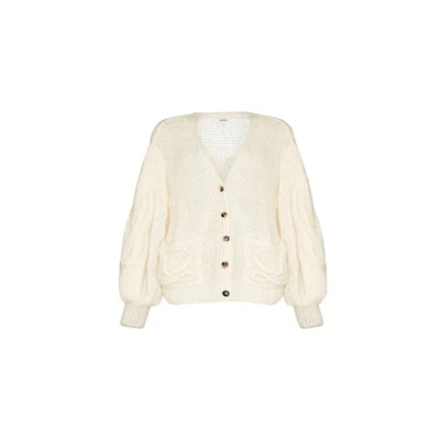 (Women) LOEWE SS22 V-Neck Loose Knit Cardigan Beige Casual Sweater. S817Y16K11-2370