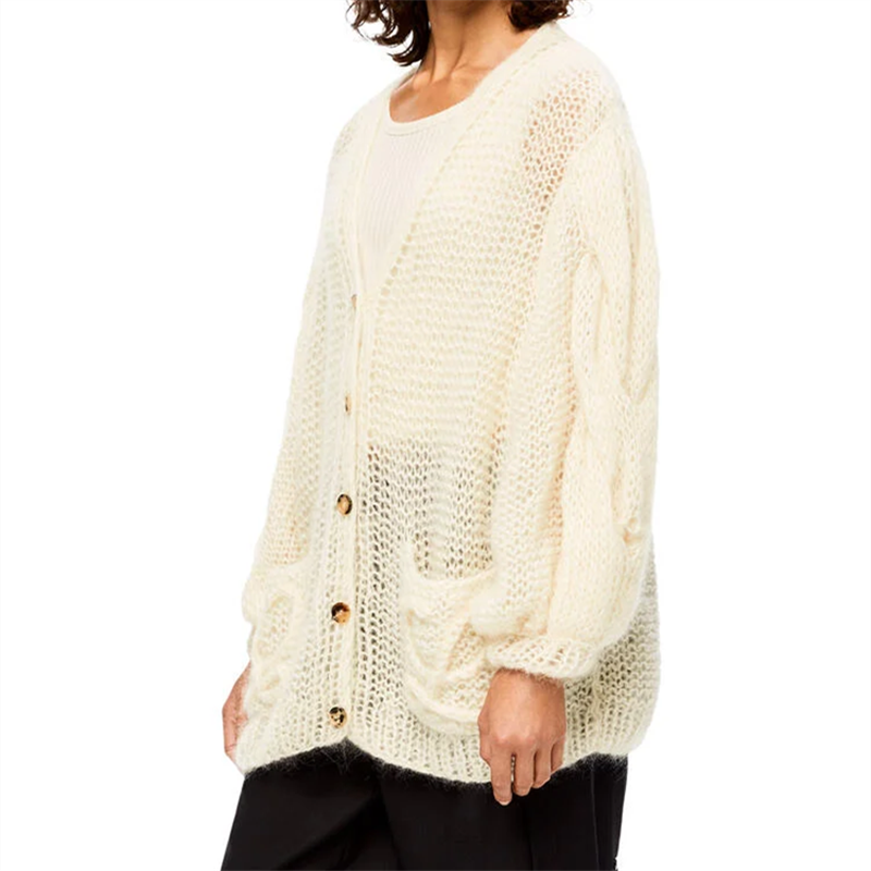 Shop (W) LOEWE 2022春夏V领宽松针织开衫米色休闲毛衣. S817Y16K11-2370