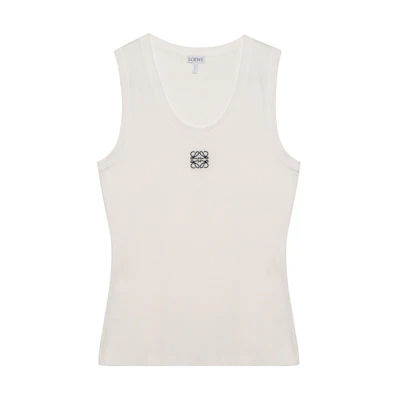 (Women) LOEWE SS22 White Sleeveless Tank Top with Logo Embroidery. S540Y07XA2-2100
