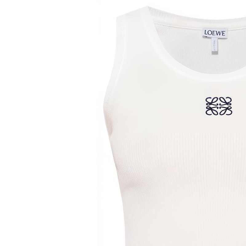 Sizing (W) 로에베 SS22 화이트 로고 자수 민소매 탱크탑. S540Y07XA2-2100