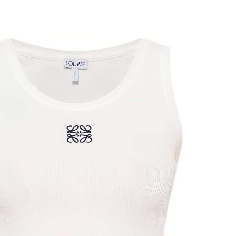 Cheap (W) 로에베 SS22 화이트 로고 자수 민소매 탱크탑. S540Y07XA2-2100