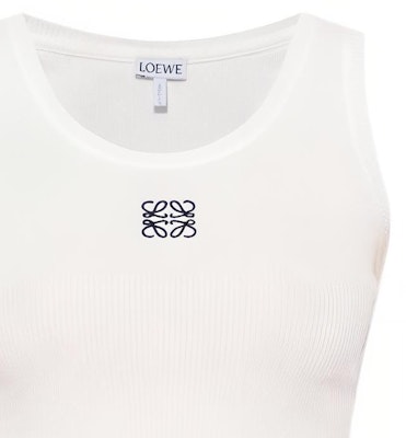 (W) 로에베 SS22 화이트 로고 자수 민소매 탱크탑. S540Y07XA2-2100 Cheap (W) 로에베 SS22 화이트 로고 자수 민소매 탱크탑. S540Y07XA2-2100