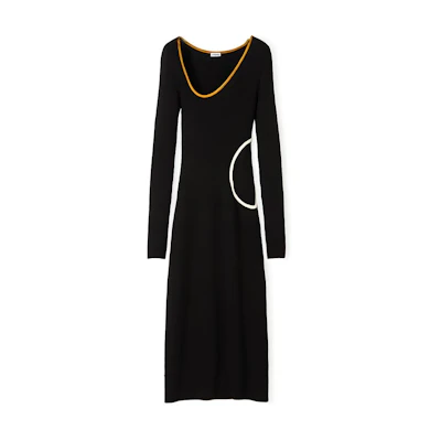 (Women) LOEWE SS22 Wool Anagram Long-Sleeve Dress in Black. S800Y15K14-1100