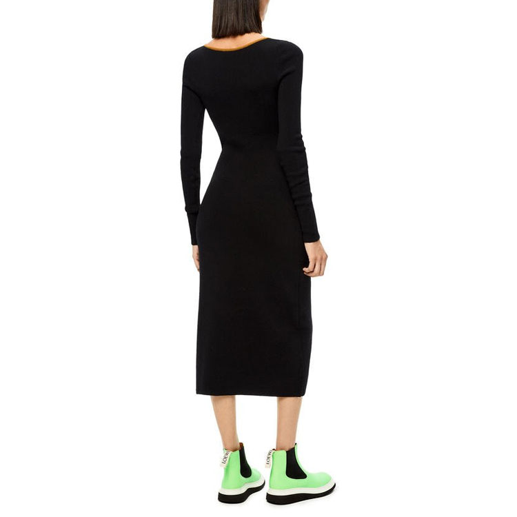 Shop (Women) LOEWE SS22  Wool Anagram Long-Sleeve Dress in Black. S800Y15K14-1100