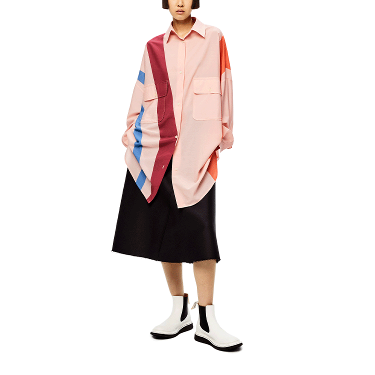 Lookbook (W) ロエベ SS22 ウール パターン ストライプ 長袖シャツ ライトピンク. S359Y05X25-7840