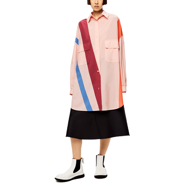 Shop (W) ロエベ SS22 ウール パターン ストライプ 長袖シャツ ライトピンク. S359Y05X25-7840