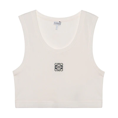 (Women) LOEWE SS22 Anagram Solid Cotton Crop Tank Top White. S540Y07XAG-2091