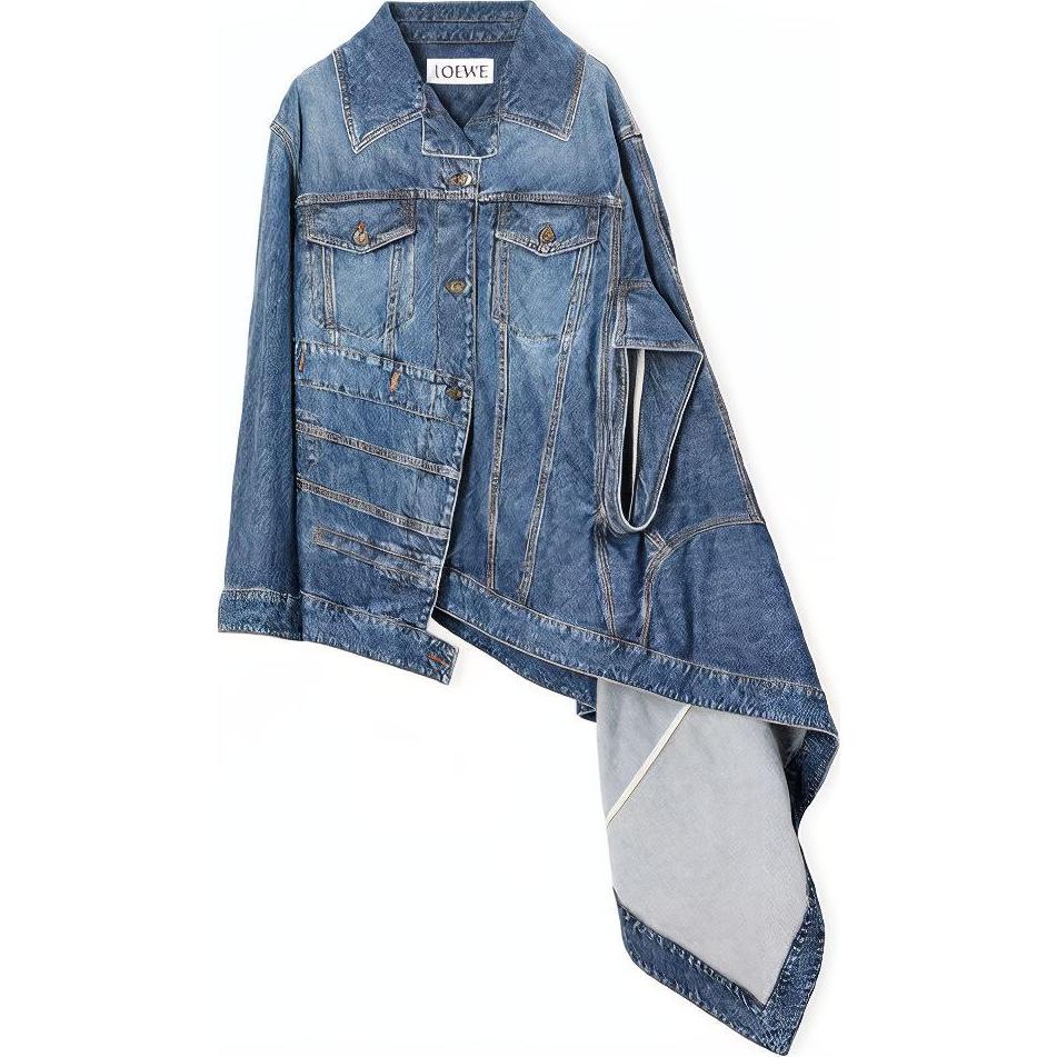 (Women) LOEWE SS22 Asymmetrical Patchwork Denim Cape Jacket  Blue S540Y50X15-5400