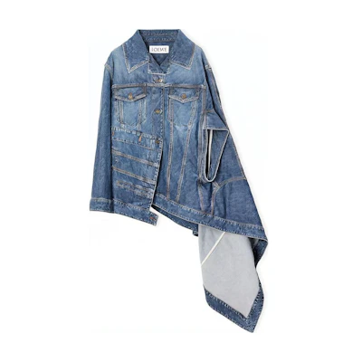 (Women) LOEWE SS22 Asymmetrical Patchwork Denim Cape Jacket Blue S540Y50X15-5400