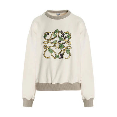 (Women) LOEWE SS22 Beige Cotton Crewneck Sweatshirt with Logo Embroidery. S800Y24X02-2423