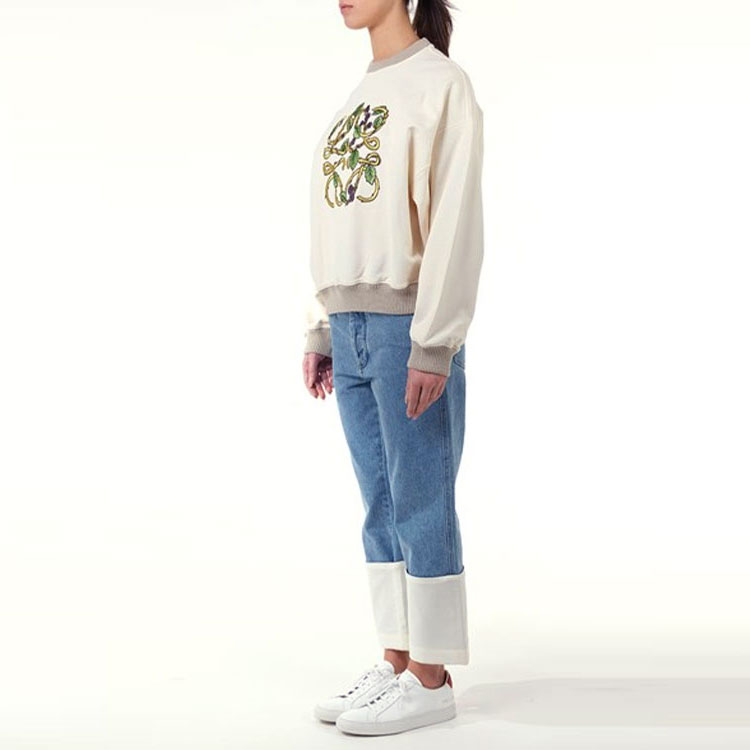 Purchase (W) LOEWE 2022春夏米色棉质刺绣Logo圆领卫衣 S800Y24X02-2423