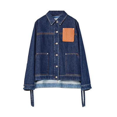 (Women) LOEWE SS22 Blue Denim Jacket with Logo Patchwork and Button Design. S359Y50X06-5432