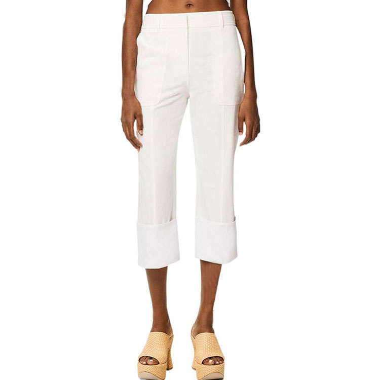 Shop (W) 로에베 SS22 파울라 이비자 화이트 텍스처드 코튼 크롭 팬츠. S616Y04X25-2100