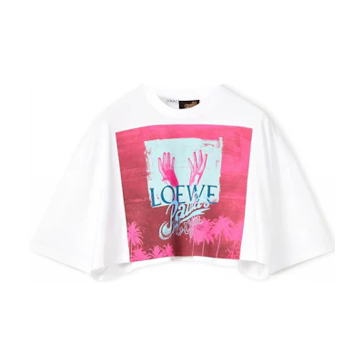 (Women) LOEWE SS22 Paula's Ibiza Palm Tree Cotton Crop Long Sleeve T-Shirt Women White. S616Y22X39-2016