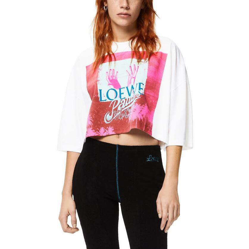 Shop (W) Camiseta Manga Larga Crop Algodón LOEWE SS22 Paula''s Ibiza Palma Mujer Blanca. S616Y22X39-2016