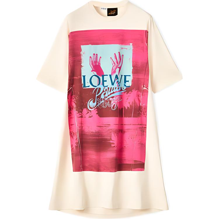 (Women) LOEWE SS22 Paula's Ibiza Palm Tree Logo Print T-Shirt Dress  Off-White S616Y51X18-2021