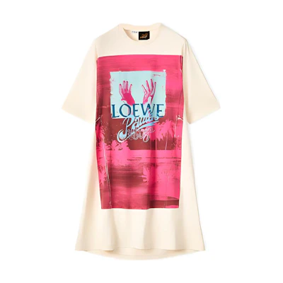 (Women) LOEWE SS22 Paula's Ibiza Palm Tree Logo Print T-Shirt Dress Off-White S616Y51X18-2021