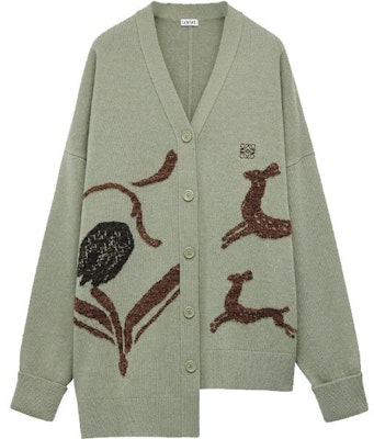 (Women) LOEWE SS23 Asymmetric Bambi Jacquard V-Neck Knit Sweater Light Green S800Y16K17-4380 Buy (Women) LOEWE SS23 Asymmetric Bambi Jacquard V-Neck Knit Sweater Light Green S800Y16K17-4380