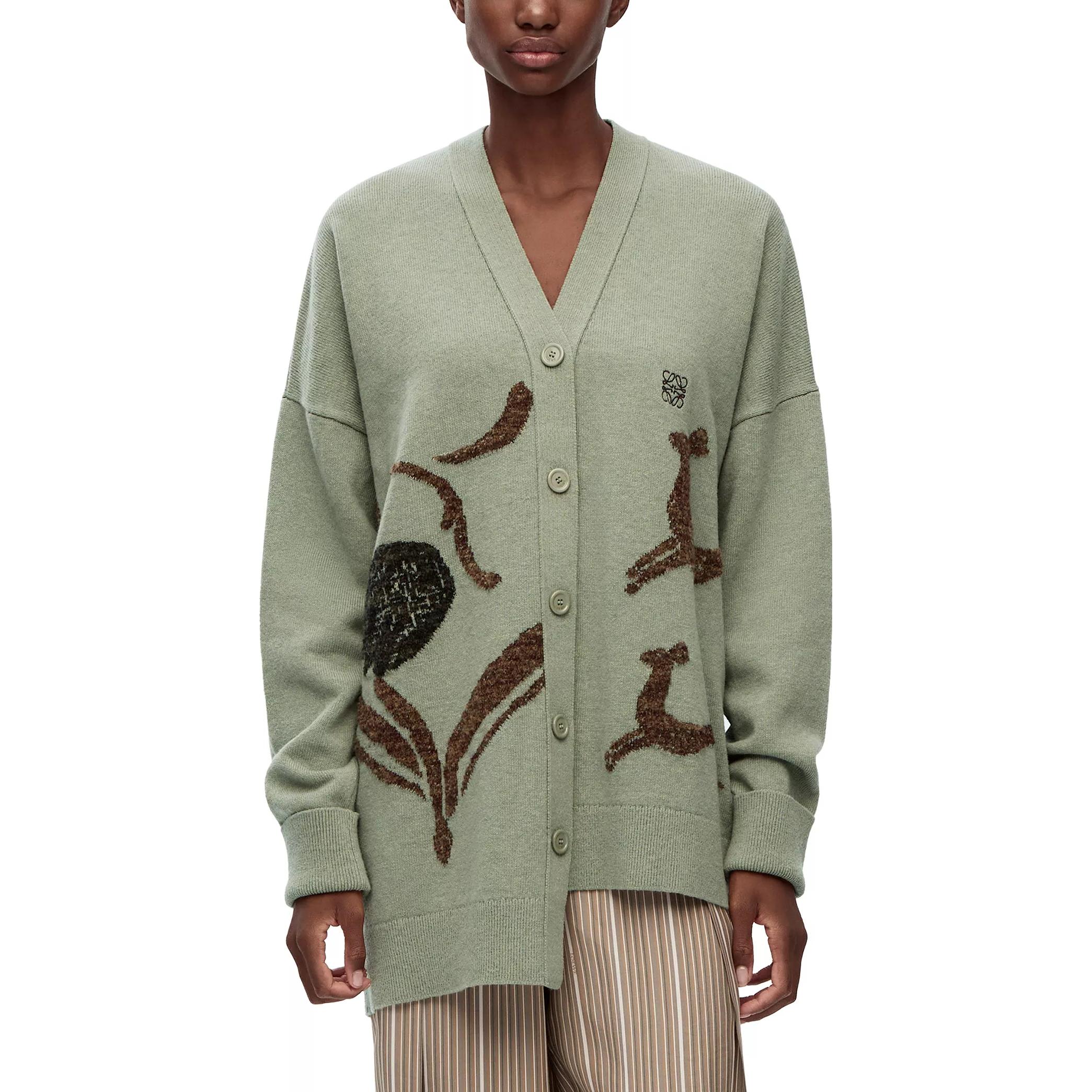 Shop (W) 罗意威 LOEWE SS23 不对称Bambi提花V领针织衫 浅绿色 S800Y16K17-4380