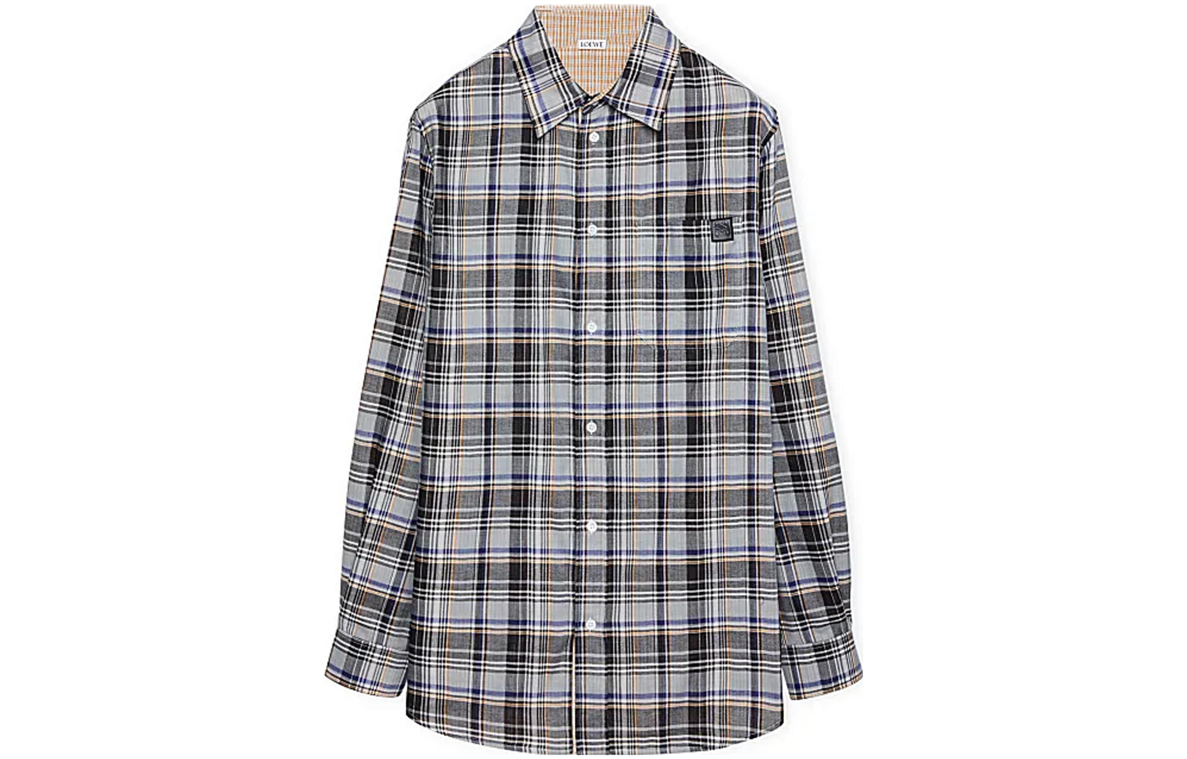 (Women) LOEWE SS23  Black Checkered Logo Collared Long Sleeve Shirt. H526Y05WAF-1109