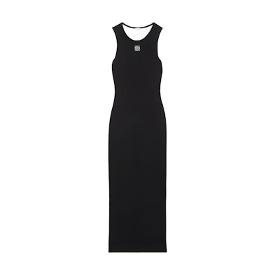 (Women) LOEWE SS23 Black Sleeveless Dress with Embroidered Logo. S359Y51X31-1100