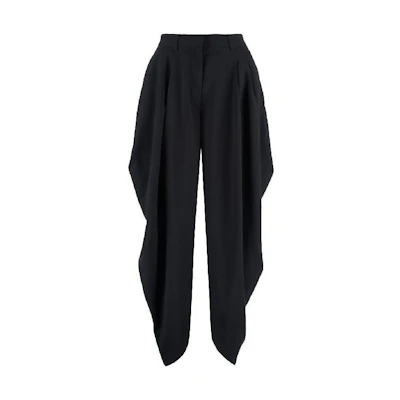 (Women) LOEWE SS23 Black Solid Draped Straight-Leg Casual Pants S540Y04XC8-1100