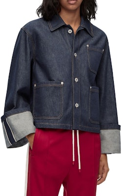 (Women) LOEWE SS23 Blue Denim Jacket with Cuffed Sleeves and Button-Up Design. S359Y13X36-2834 Purchase (Women) LOEWE SS23 Blue Denim Jacket with Cuffed Sleeves and Button-Up Design. S359Y13X36-2834