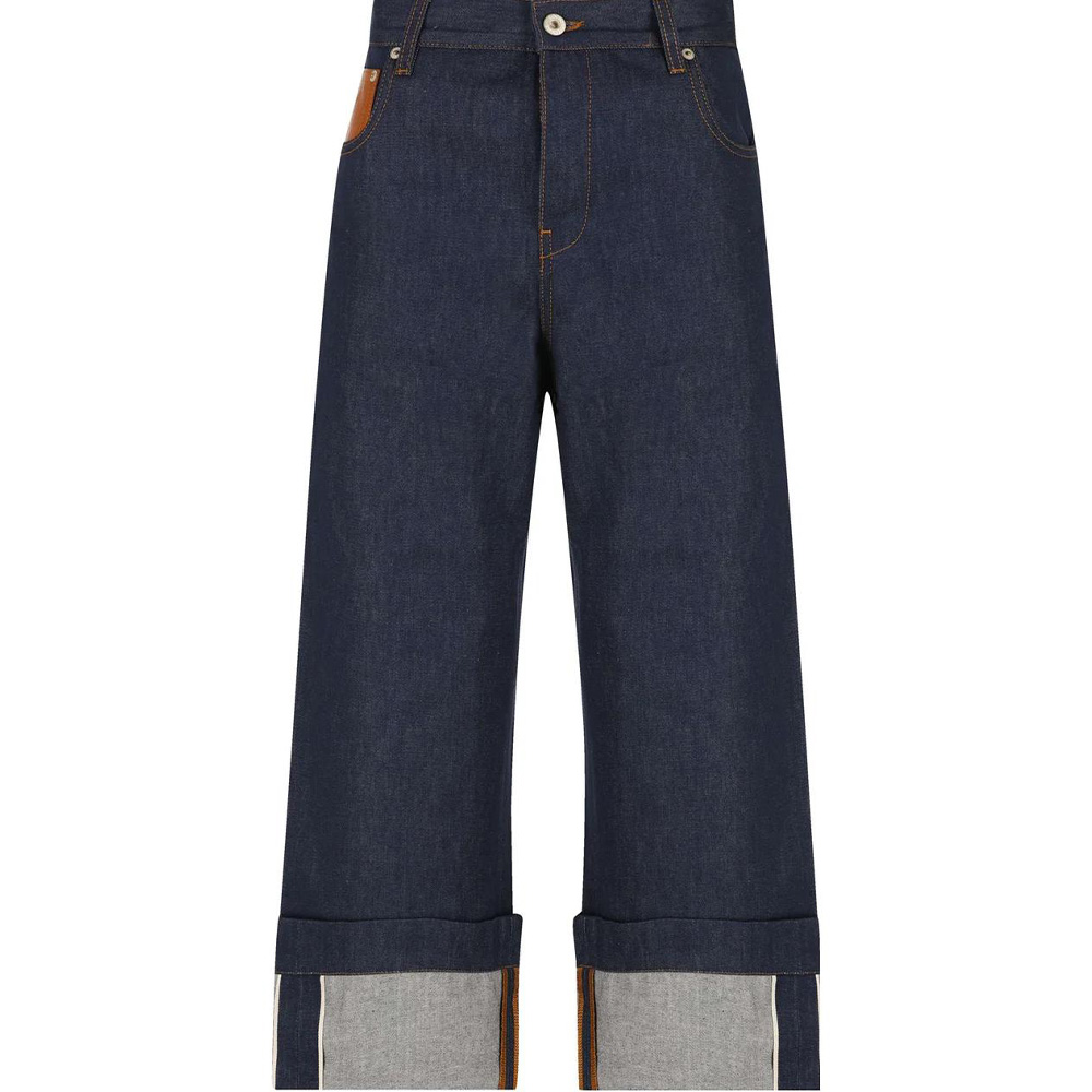 (Women) LOEWE SS23  Dark Blue Straight-Leg Denim Jeans with Cuffed Hem. S359Y11X68-2834