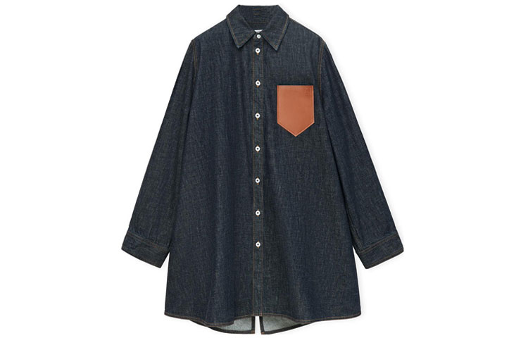 (Women) LOEWE SS23  Denim Blue Pocket Patch Loose Long Sleeve Shirt S540Y13X27-5400
