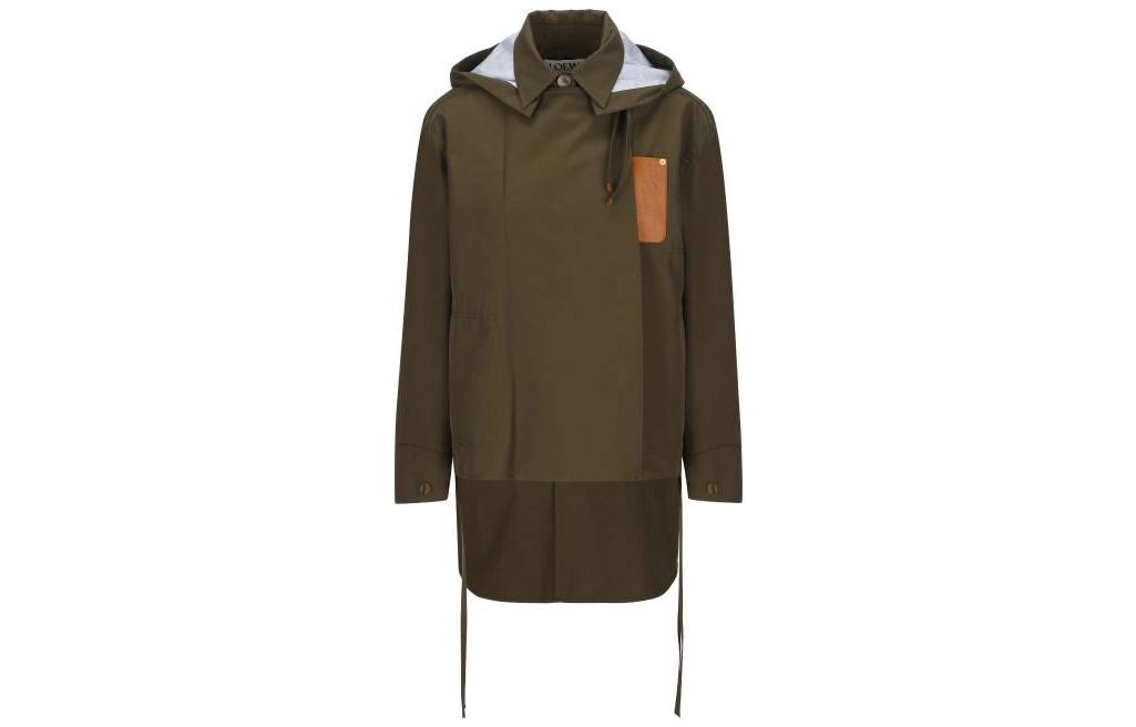 Order (W) LOEWE SS23 Jaket Parka Militar dengan Hood Lepas Pasang Warna Khaki Hijau. S540Y02X10-4160