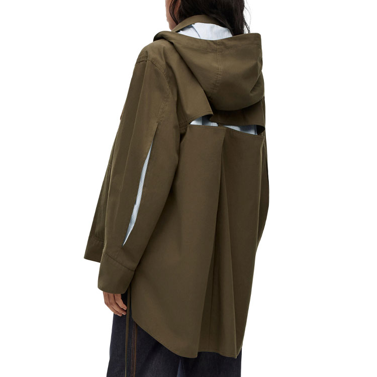 Purchase (W) LOEWE SS23 Jaket Parka Militar dengan Hood Lepas Pasang Warna Khaki Hijau. S540Y02X10-4160