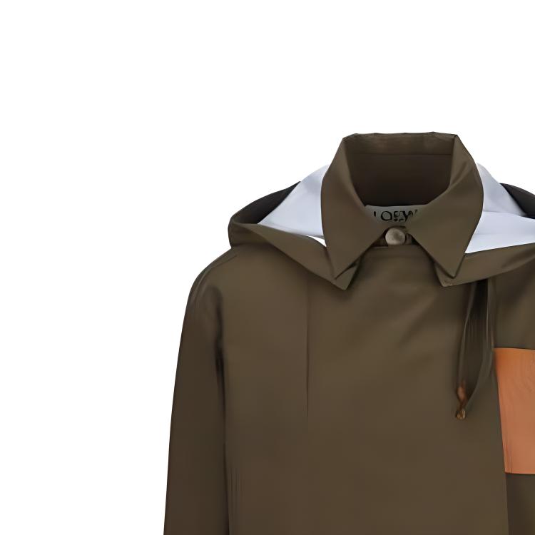 Cheap (W) LOEWE SS23 Jaket Parka Militar dengan Hood Lepas Pasang Warna Khaki Hijau. S540Y02X10-4160