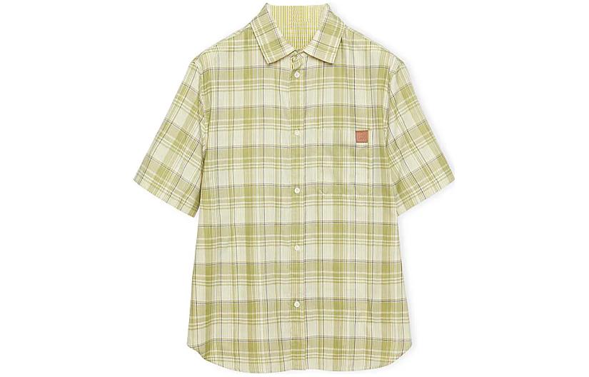 (Women) LOEWE SS23  Short-Sleeve Checkered Shirt Green Multicolor H526Y05WAG-4108